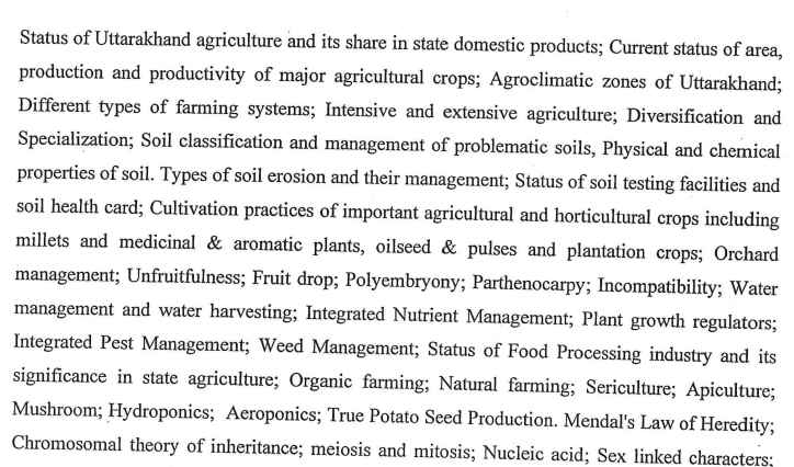 UKSSSC ADO Syllabus 2025 For agriculture
