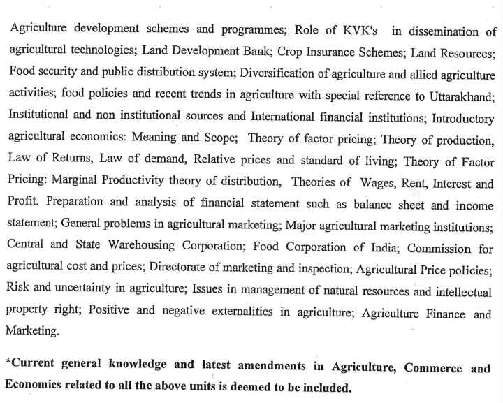 UKSSSC ADO Syllabus 2025 For agriculture