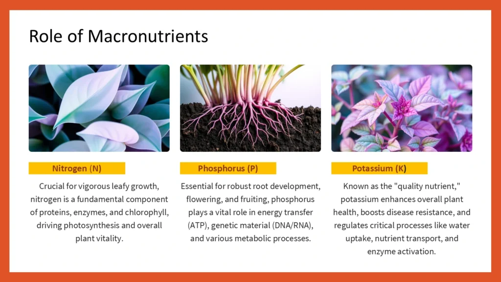 explain the role of macronutrients found in plants